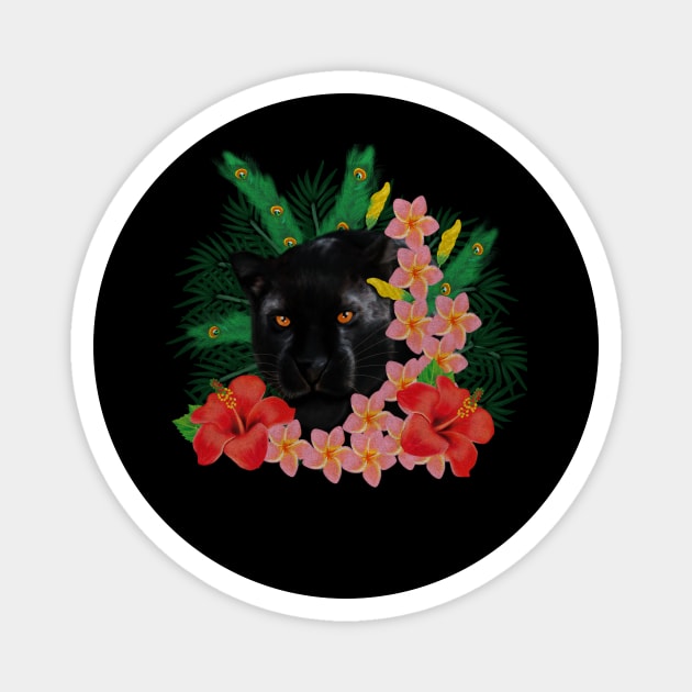 Black leopard Panther, Tropical Floral, Big Cat Magnet by logiamerch